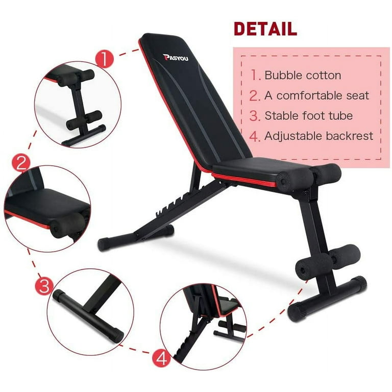 Pasyou adjustable weight bench full body workout foldable incline decline exercise workout bench for home gym hotsell