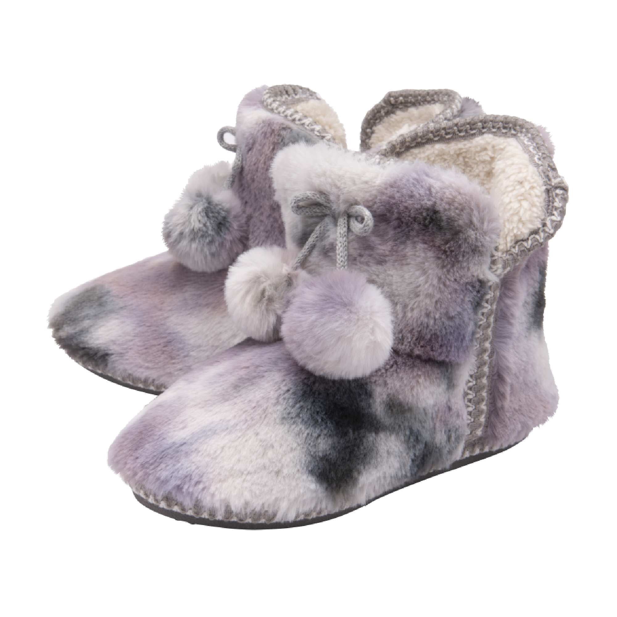 Dunlop - Chaussons Bottillons Duveteux pour Femmes avec Pompons, Fermeture Éclair, Mousse à Mémoire, Chaussons Bottillons