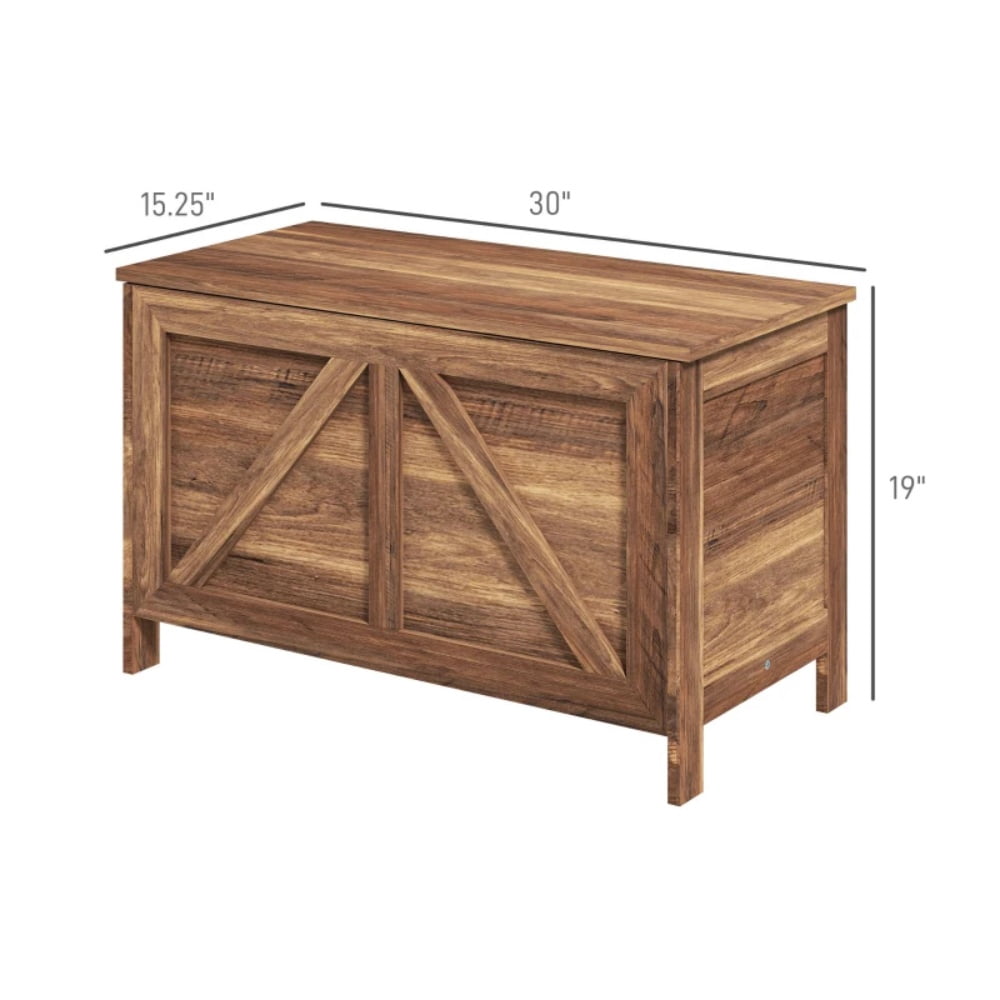 Oak Farmhouse Storage Bench, Flip-Top Storage Chest with Safety Lift Support, Multifunctional Wooden Bench for Entryway Bedroom Study