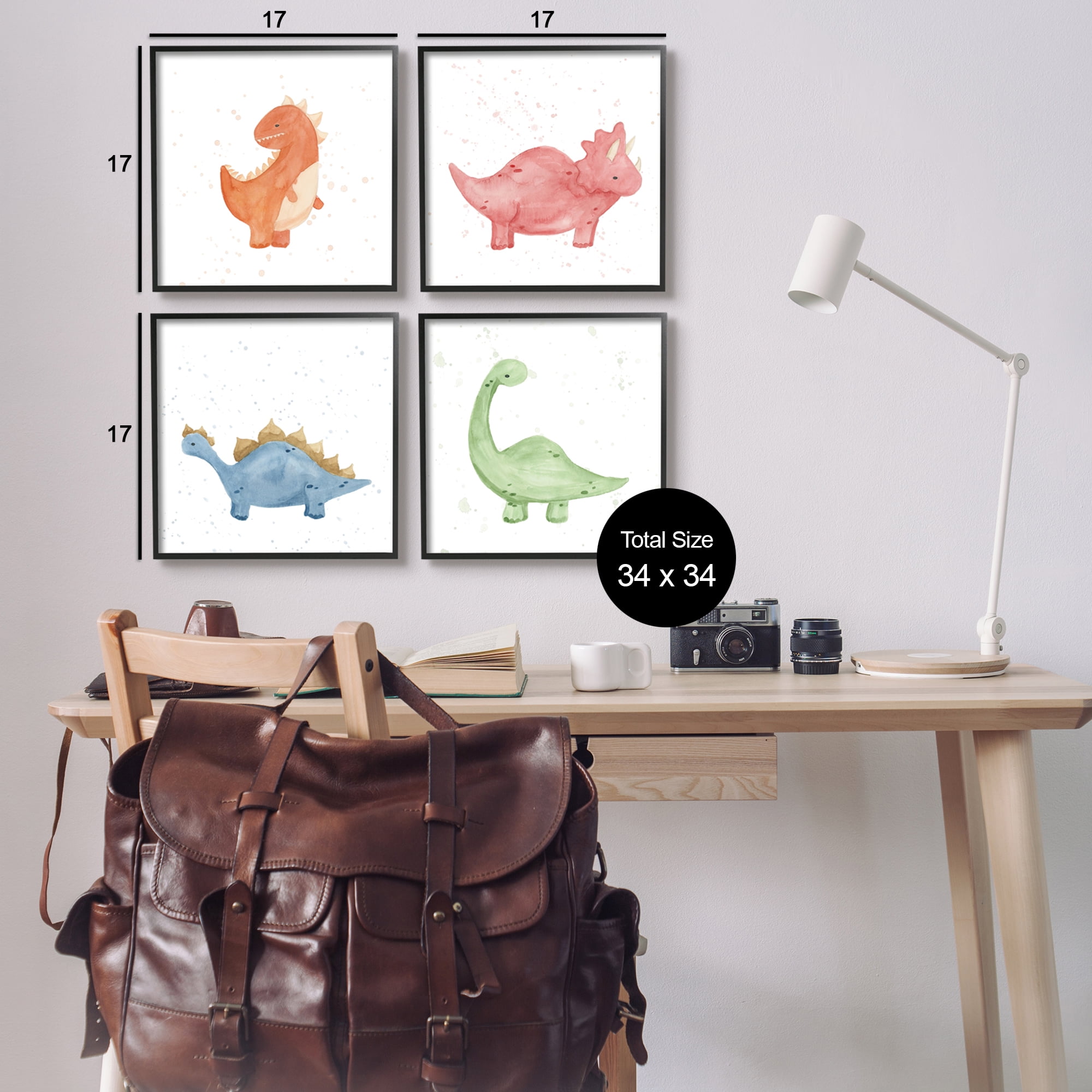Stupell Fun Nursery Dinosaurs Animals Animals & Insects Painting Black Framed Art Print Wall Art, Set of 4