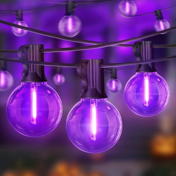 G40 LED Outdoor Halloween String Lights, 26FT Patio Light with 12 1 Edison Shatterproof Bulbs(1Spare), Outside Lights connectable for Backyard Porch Decor,Purple