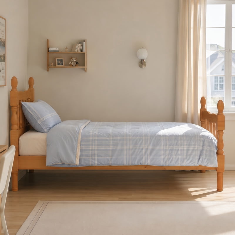 Euroco Wood Twin Size Platform Bed Frame, Classic Farmhouse Bed Frame with Spindle Headboard, Walnut