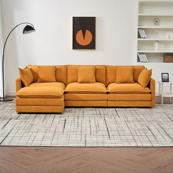Modular Cloud Sofa Set - Chenille Sectional Sofa with Ottoman & Deep Seating, Customizable Combination Living Room Sofa (Orange)