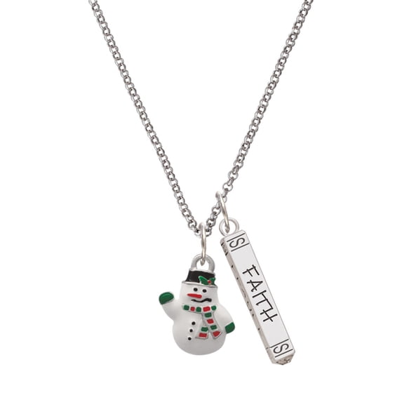 Delight Jewelry Silvertone White Enamel Snowman Silvertone Believe Faith Prayer Hope Bar Charm Necklace, 23"
