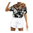 thumbnail image 4 of Liacowi Women Junior Casual Blouse Short Sleeve Flower Printed Mesh Patchwork Romantic Tops, 4 of 7