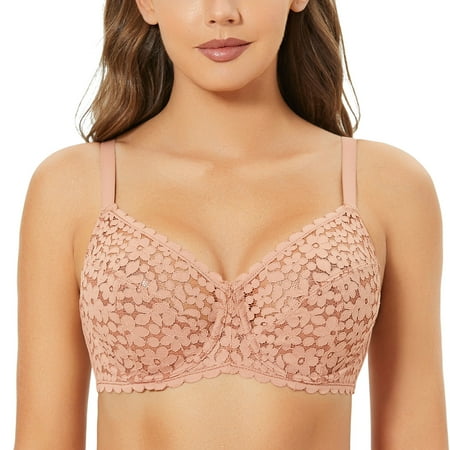 

DOBREVA Women s Unlined Lace Minimizer Bra Plus Size Underwire Full Coverage