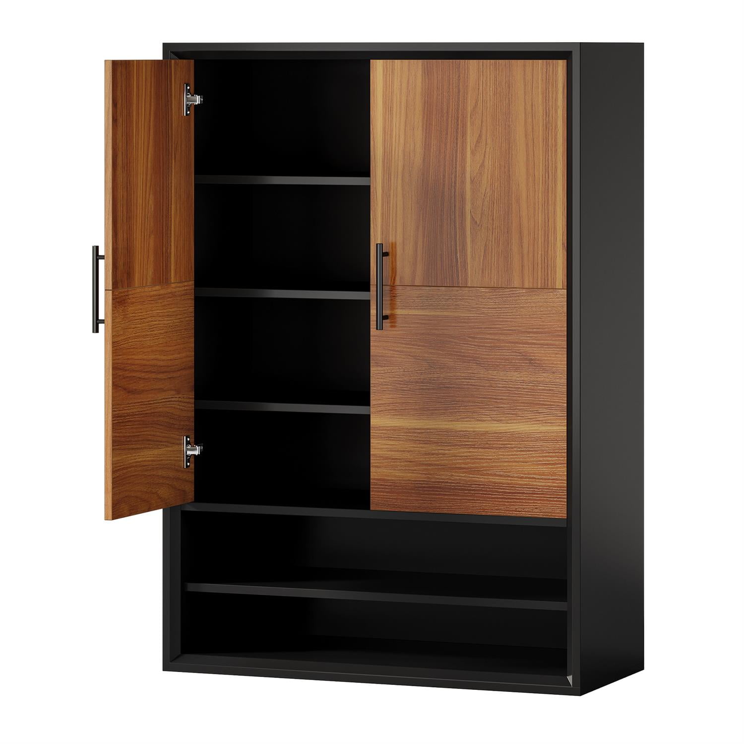 Demi Bonn 43" Modern Wooden Shoe Cabinet, 2-Door Entryway Storage, Open Shelf Organizer, Space-Saving Entryway Solution, Brown