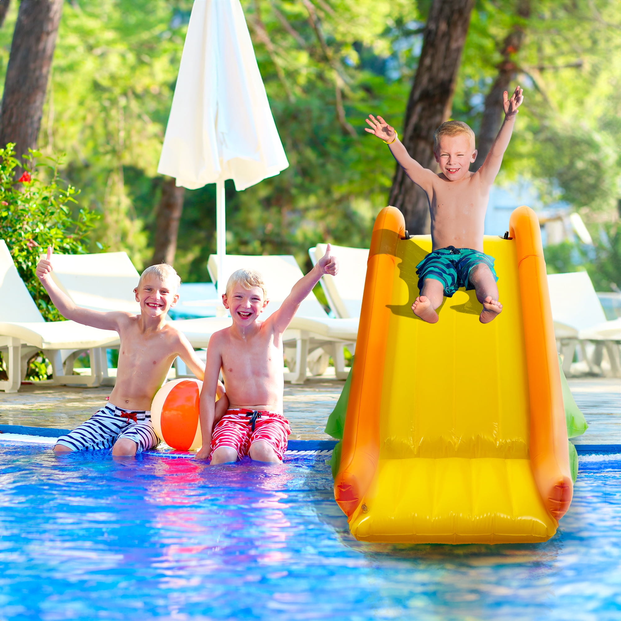 Merkury Innovations 102.25" Inflatable Pool Slide for Kids with Soft Landing Pad - Summer Water Fun
