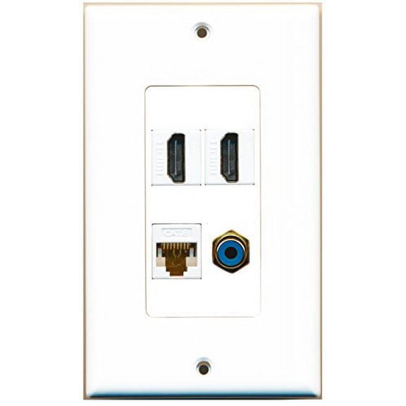 RiteAV - 2 Port HDMI 1 Port RCA Blue 1 Port Cat6 Ethernet White Wall Plate Decorative