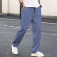 thumbnail image 2 of WTOBBY Men's Casual Elastic Waistband Drawstring Breathable Solid Color Pants for Everyday Wear, Comfortable Lightweight Trousers with Adjustable Fit and Modern Stretch Fabric ,Blue XL, 2 of 5