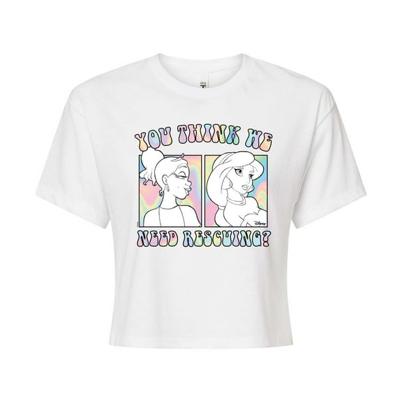 Disney - You Think We Need Rescuing  - Juniors Cropped Cotton Blend T-Shirt