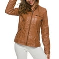 thumbnail image 6 of BYDOT Women Faux Leather Short for Jacket with Detachable Hood Motorcycle Zip Up Outwear, 6 of 19