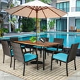 thumbnail image 2 of Patiojoy 7- Piece Patio Dining Furniture Set Acacia Wood and Wicker Dining Table Armchairs Navy, 2 of 7