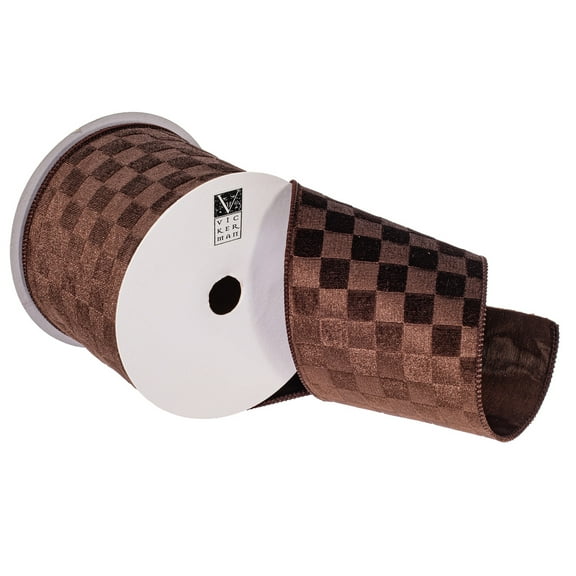 4"x10yd Brown Velvet Checkered Satin