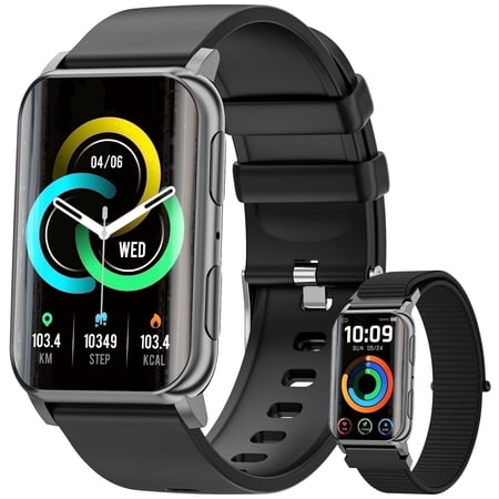 Fitness Tracker, 1.57" Smart Watch for Women Men, 10mm Ultra-Thin Fitness Watch with 2 Interchangeable Bands/Answer/Make Calls/120 Sports Modes/IP68 Waterproof, fits for Android iPhone Devices, Black