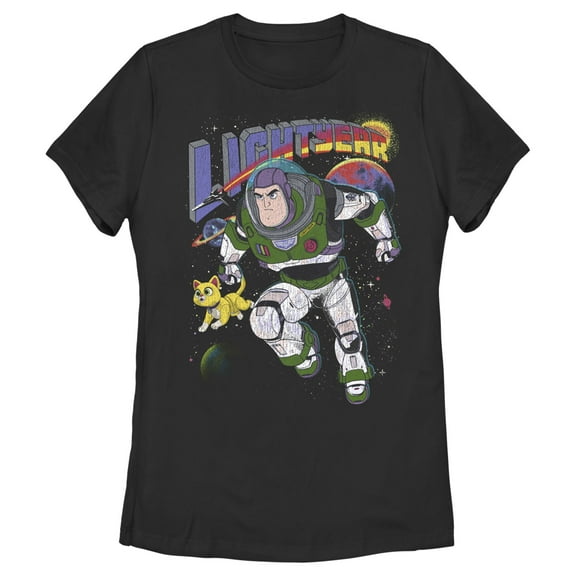 Women's Lightyear Retro Distressed Buzz and Sox Graphic Tee Black Medium