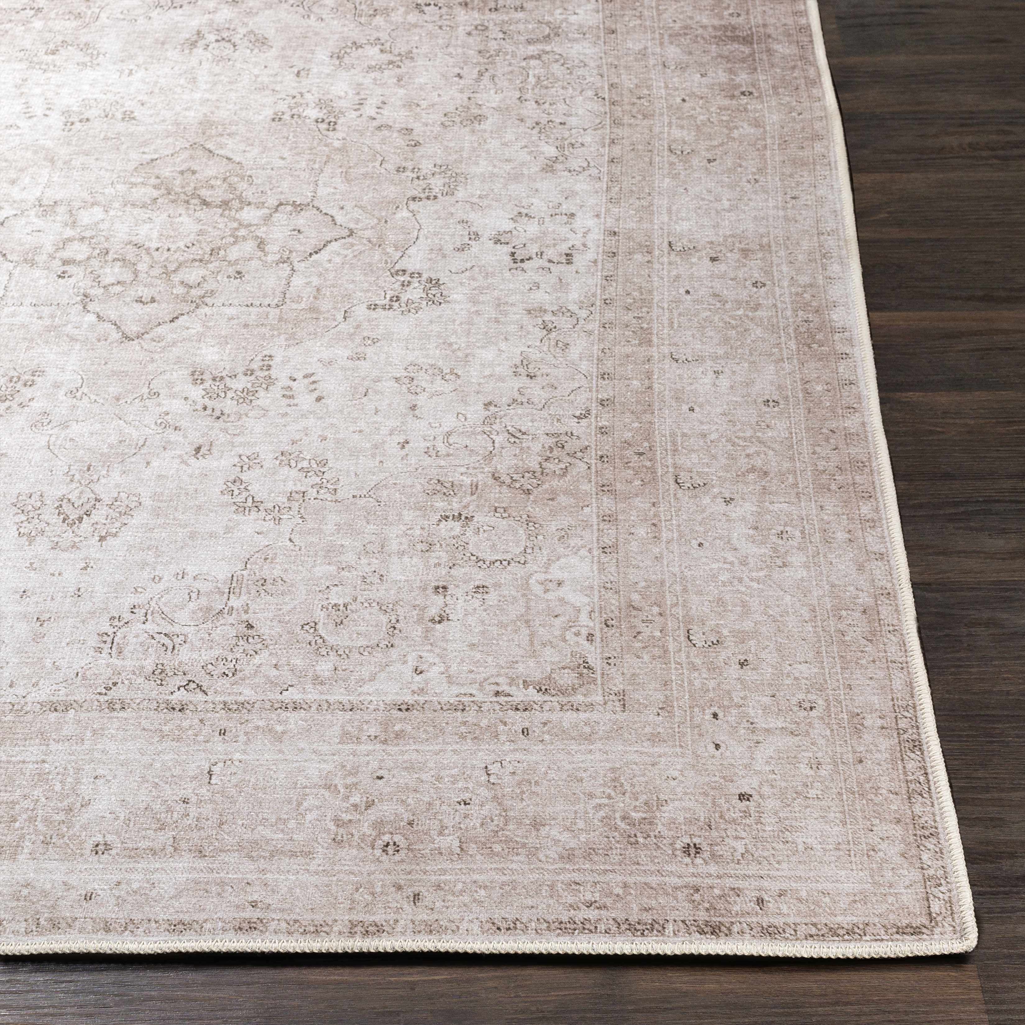 Hauteloom Bethany Traditional Medallion Living Room Bedroom Neutral Area Rug - Machine Washable - Vintage Distressed Faded - Boho Bohemian - Beige, Light Pink, Green - 6'7" x 9'