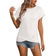 thumbnail image 1 of TSADFHJI T-Shirt Graphique pour Femmes, Couleur Unie, Nœud, Manches Courtes, Blanc, 1 of 5