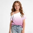 thumbnail image 4 of ITSAME One Shoulder T-Shirts for Girls Short Sleeve Tops Gradient Print Summer Loose Casual Tees Pink Size 9, 4 of 9