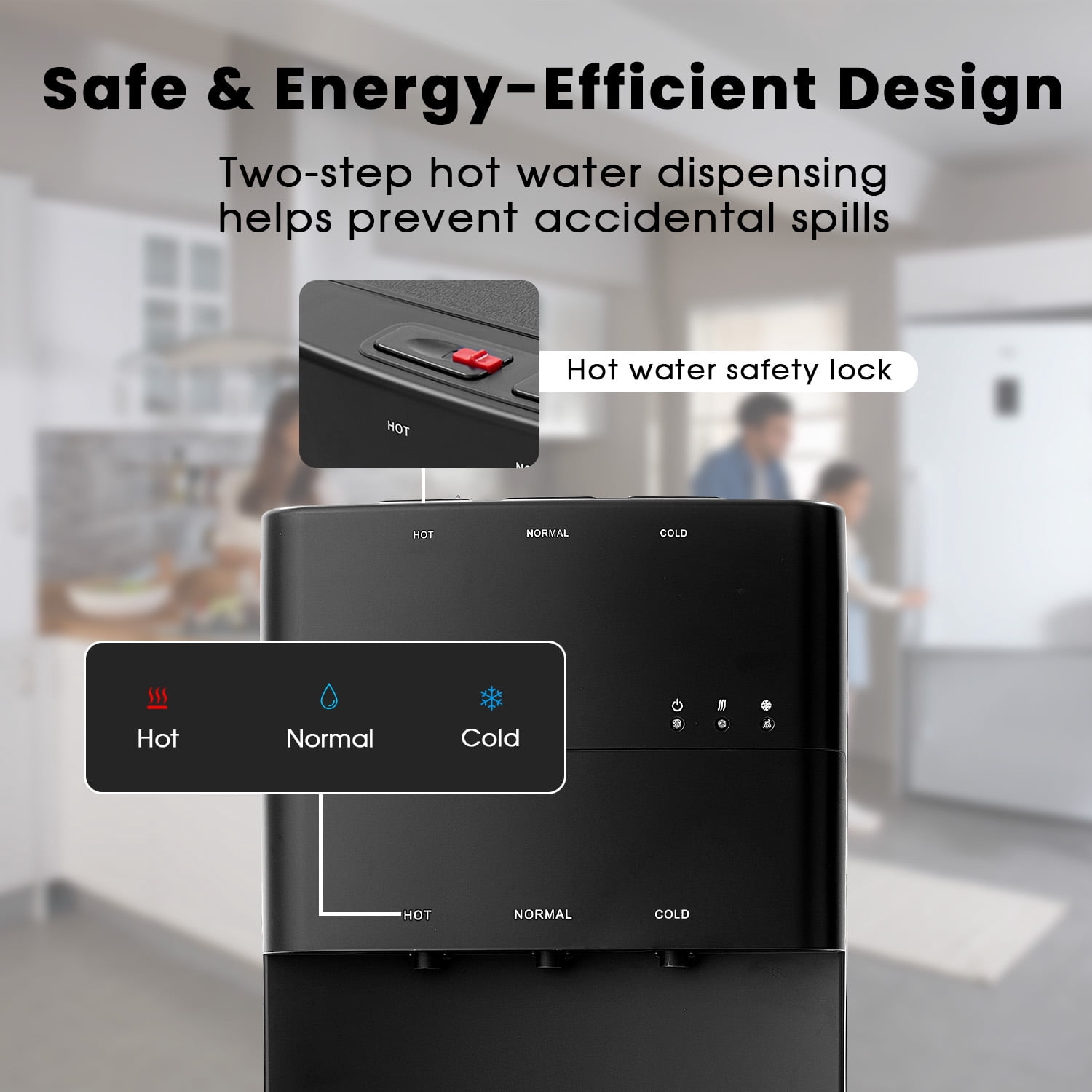 Water Dispenser for 3 and 5 Gallon Bottles – Bottom Load Water Machine with Hot, Cold & Room Temperature Options, Self-Cleaning & Safe Design, Silver