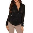 thumbnail image 4 of Liacowi Women Casual Sexy Blouse Set Fashion See-Through Long Sleeve Lapel Shirt + Waistcoat Slim Fit, 4 of 9