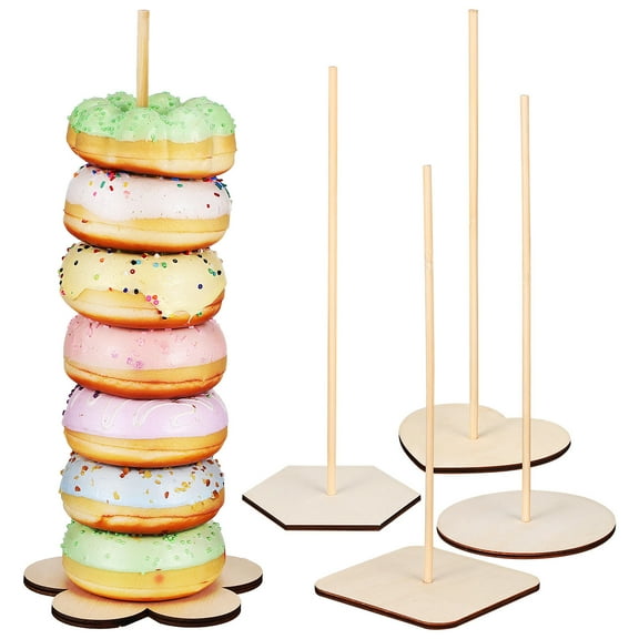 WHAMVOX 5pcs Donut Stands for Parties and Dessert Tables Wooden Boxwood Display Assorted Colors