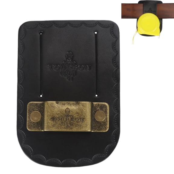 Tourbon Leather Tape Measure Holder Plate with Metal Clip for Tool Belt Black