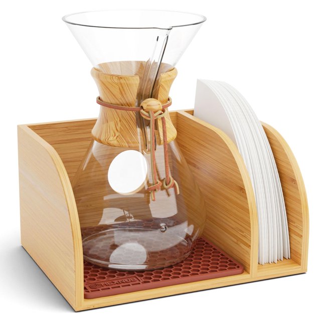 HEXNUB - Caddy para cafetera vertedora Soporte de bambú compatible con garrafas de café Chemex Bodum Cosori Estera resistente al calor Soporte de filtro para cafetera de goteo - Estera marrón
