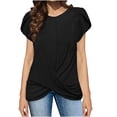 thumbnail image 1 of Camiseta informal para mujer, camiseta lisa con cuello redondo y pétalos, manga corta, jersey con parte delantera torcida, blusa, Tops Fridja bn7287, 1 of 8
