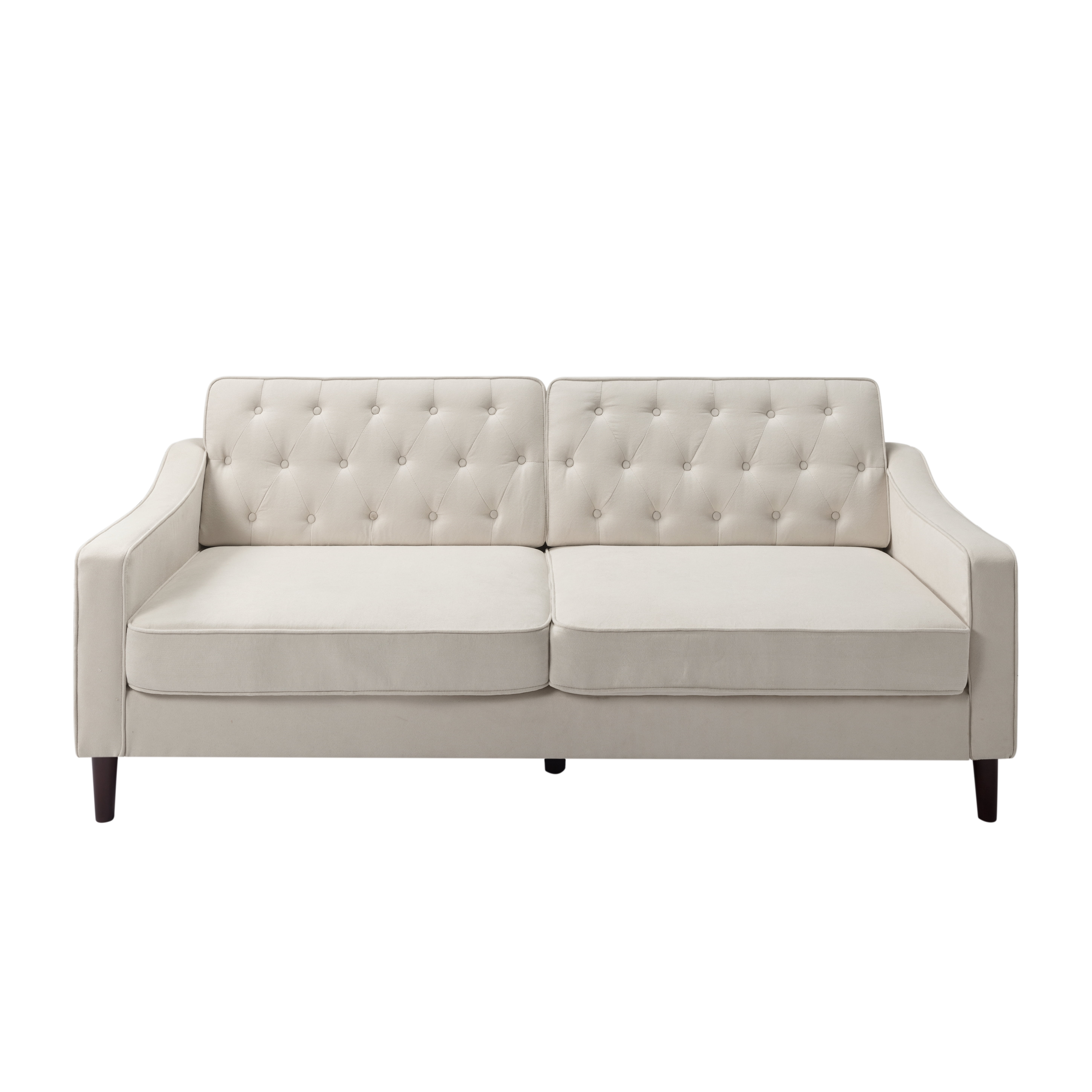 Resenkos 77" Upholstered Sofa Couch with Wood Leg, Square Arms and Tufted Back for Living Room, Bedroom, Apartment, White