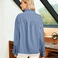 thumbnail image 5 of JGGSPWM Womens Classic Plaid Ruffle V Neck Button Down Blouse Casual Long Sleeve Gingham Trendy Tops Work Checkered Shirt Blue S, 5 of 5