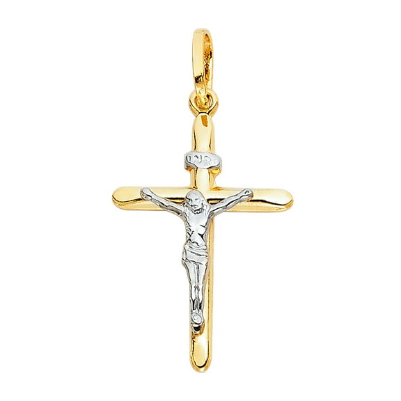 14K Two Tone Gold Crucifix Cross Religious Charm Pendant for Necklace Chain | Jewelry Gift for Men Women | 26 x 18 MM | 0.8 grams
