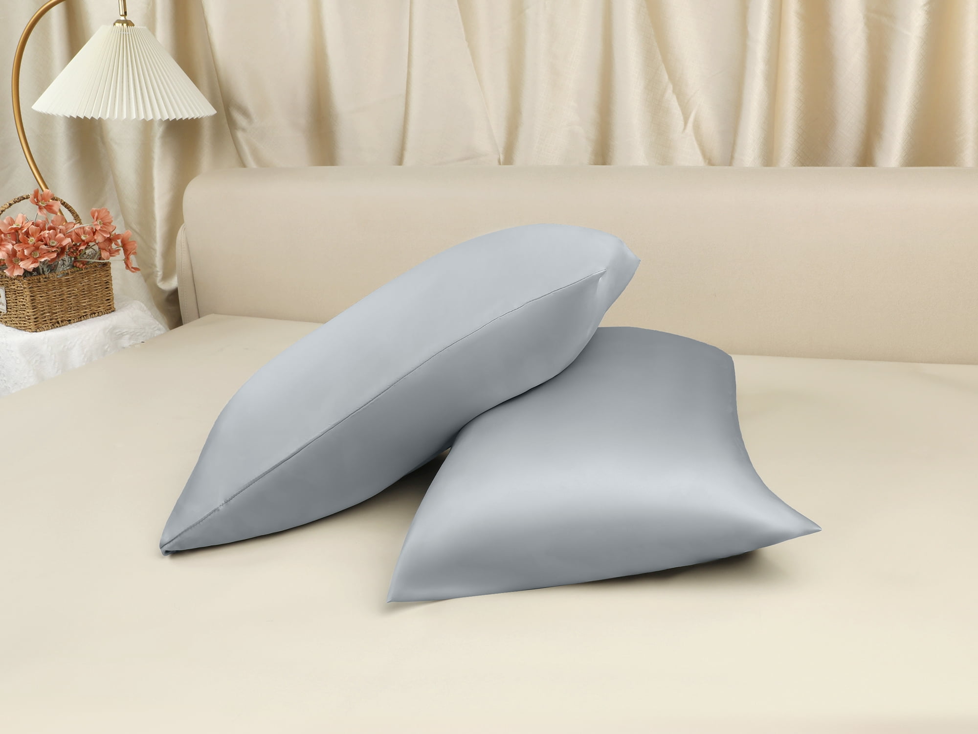 Unique Bargains Satin Pillow Case Cooling Pillowcases with Envelope Closure Queen Gray