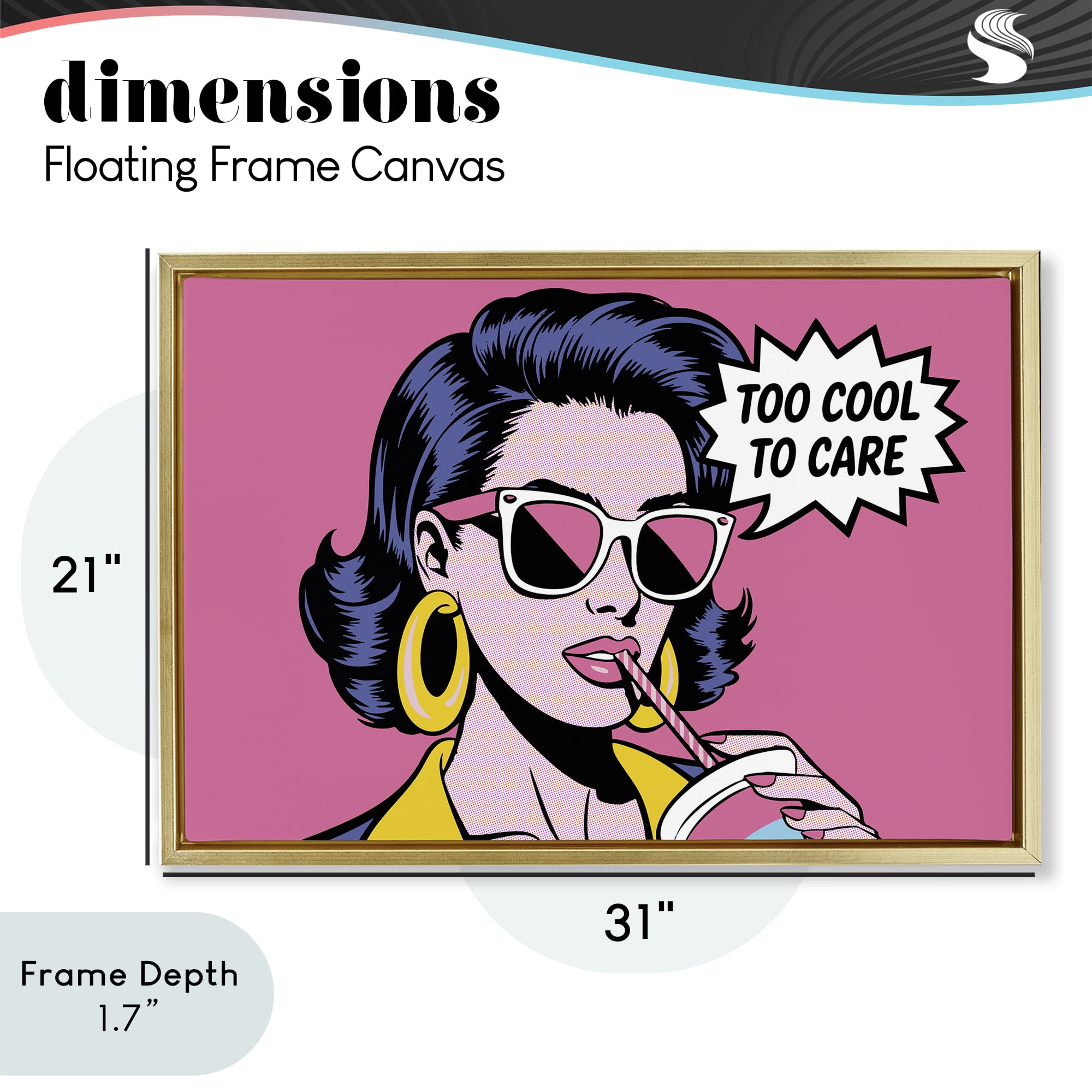 Stupell Industries Too Cool To Care Iconic Gold Framed Floater Canvas Wall Art, design by Andreas Magnusson