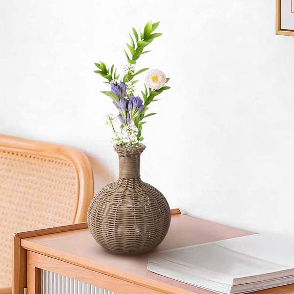 Homesteed Hand Woven Rattan Vase for Dried Flowers Home Decor Rustic Wicker Vases for Living Room Table Centerpiece Farmhouse Style
