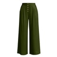 thumbnail image 7 of Womens Spring Summer Soft Flowy High Waist Pull On Straight Wide Leg Stretch Drape Dress Pants with Button Army Green, 7 of 7