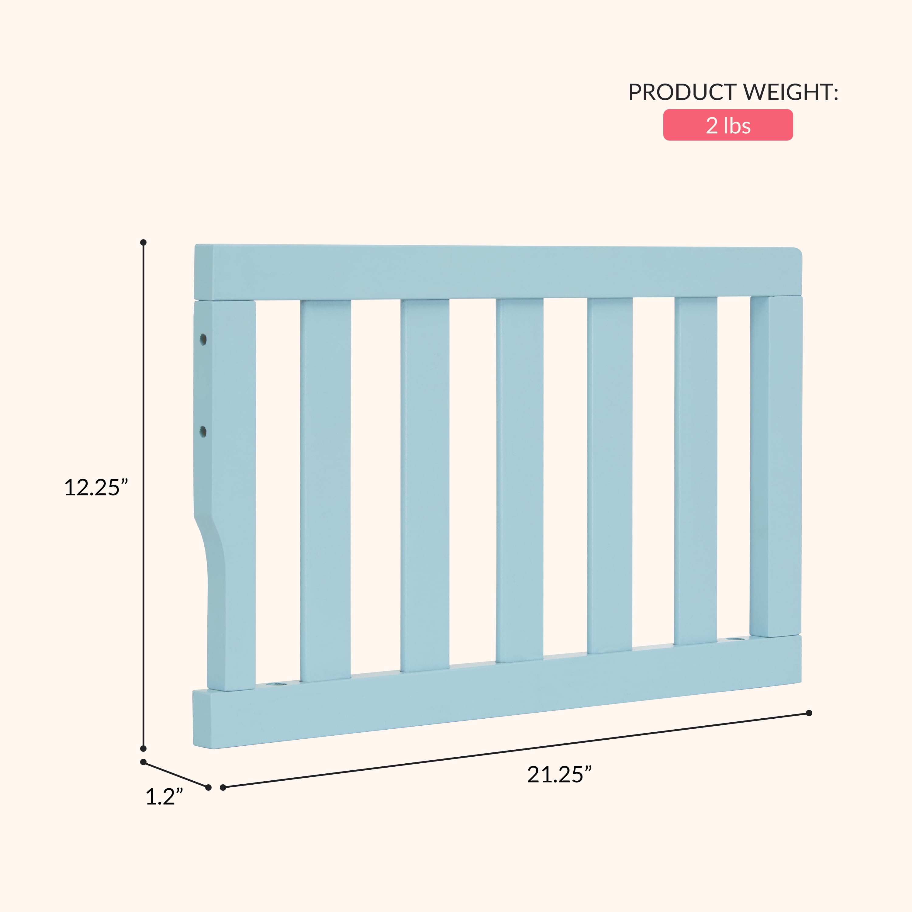 Dream On Me Convertible Crib Toddler Guard Rail in Aqua Sky, Converts Cribs to Toddler Beds