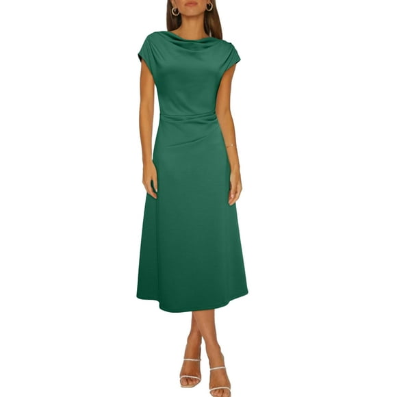 Vestido Happy Sailed verde oscuro con cuello vuelto y manga corta para mujer