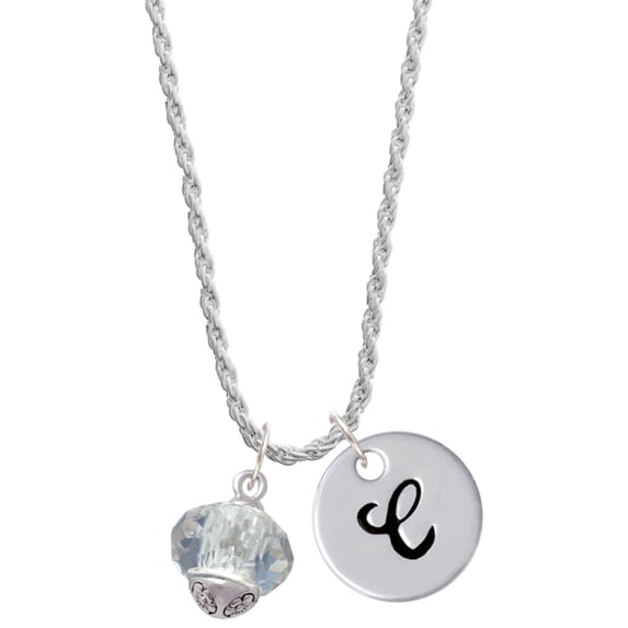 Delight Jewelry Crystal Faceted Glass Spinner Silvertone Script Initial Disc - C - Charm Necklace, 20"+3"