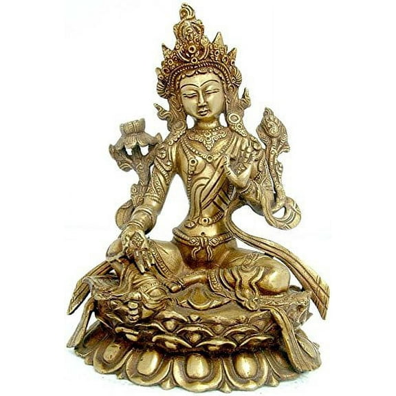 Exotic India Tibetan Buddhist Goddess Green Tara - Brass Statue