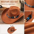 thumbnail image 3 of Qwertyu Western Cowboy Hat for Men Women Classic Fedora Hat with Buckle Belt Orange, 3 of 6