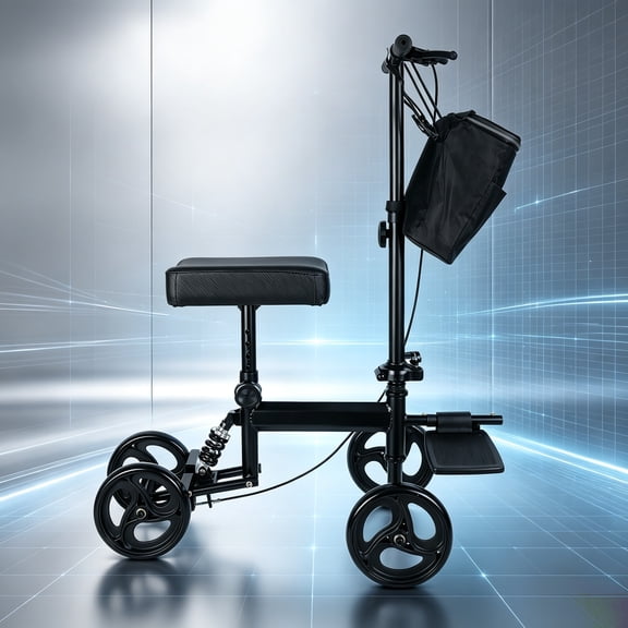 Arshin Economy Steerable Knee Scooter,Foldable Walker with 4 Wheels & Brakes,Adult Crutch Alternative for Foot Surgery,Black