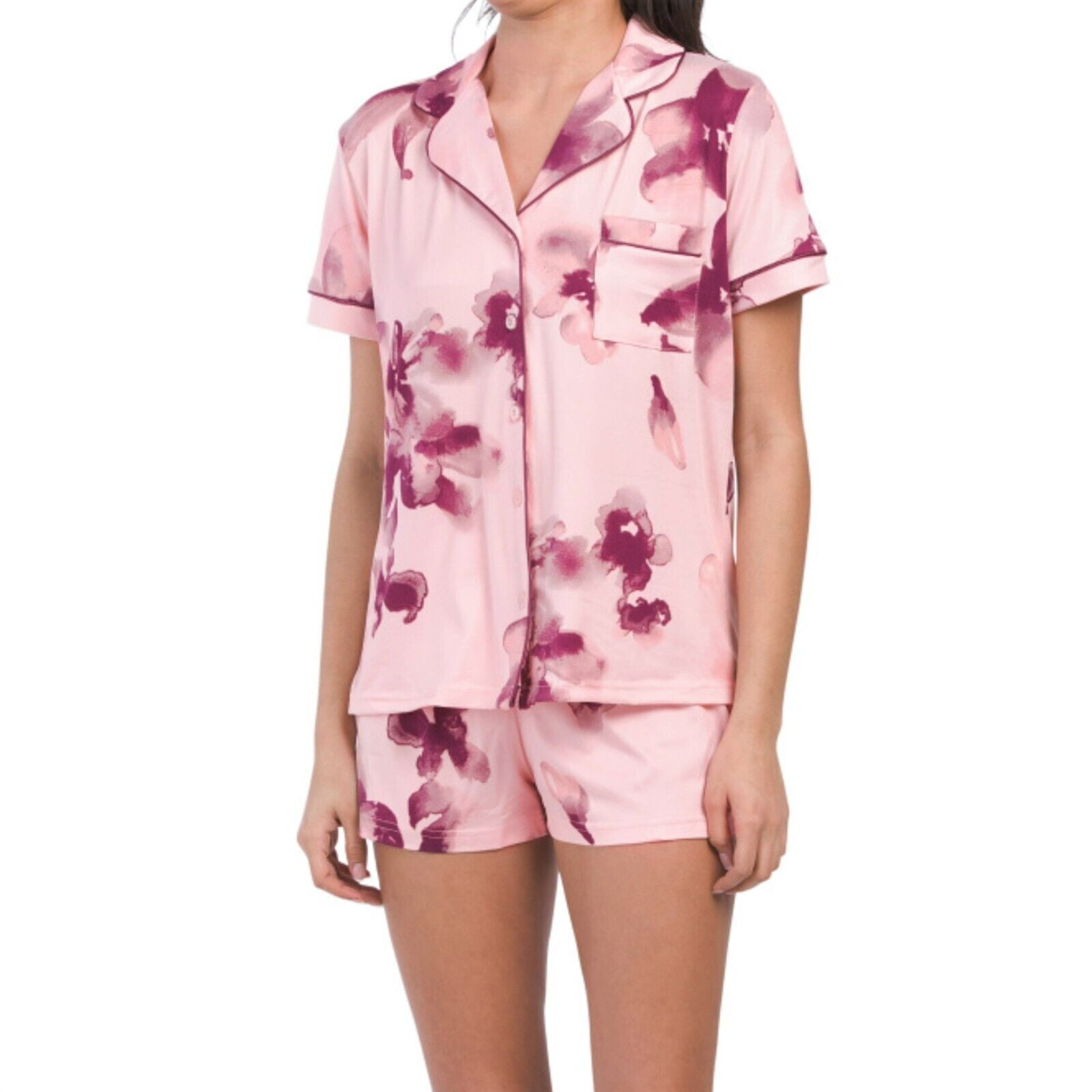 Nicole Miller Women's Super Soft 2-Pc PJ Watercolor Floral Print Top &  Shorts Lounge Pajama Set 