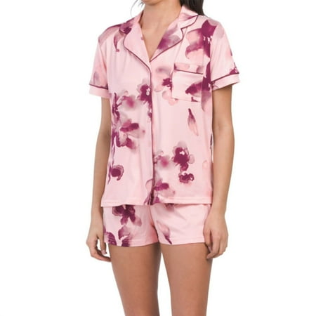 

Nicole Miller Women s Super Soft 2-Pc PJ Watercolor Floral Print Top & Shorts Lounge Pajama Set