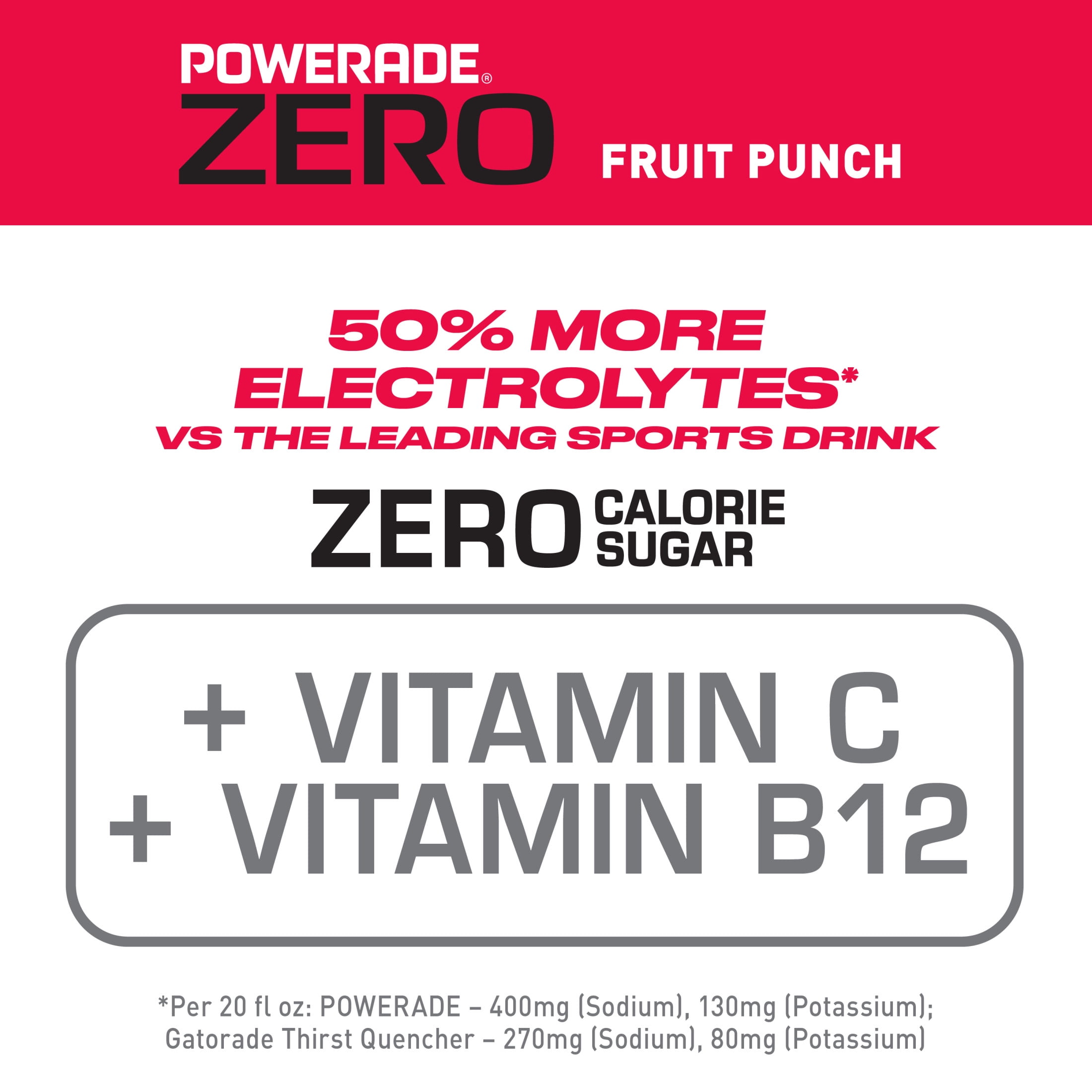 (6 pack) POWERADE Zero Sugar Fruit Punch Electrolyte Sports Drink Bottles, 20 fl oz, 8 Pack