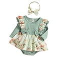 thumbnail image 2 of Gvmfive Newborn Baby Girls Cloths Ruffle Long Sleeve Floral Romper Dress One Piece Jumpsuit Headband 2PCS Outfits Set, 2 of 4