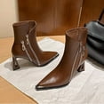 thumbnail image 4 of Brown Female Metal Pointed French Slim Heel Hollow Short Boots Leisure Shoes With High Heel And Stylish Details, 4 of 7