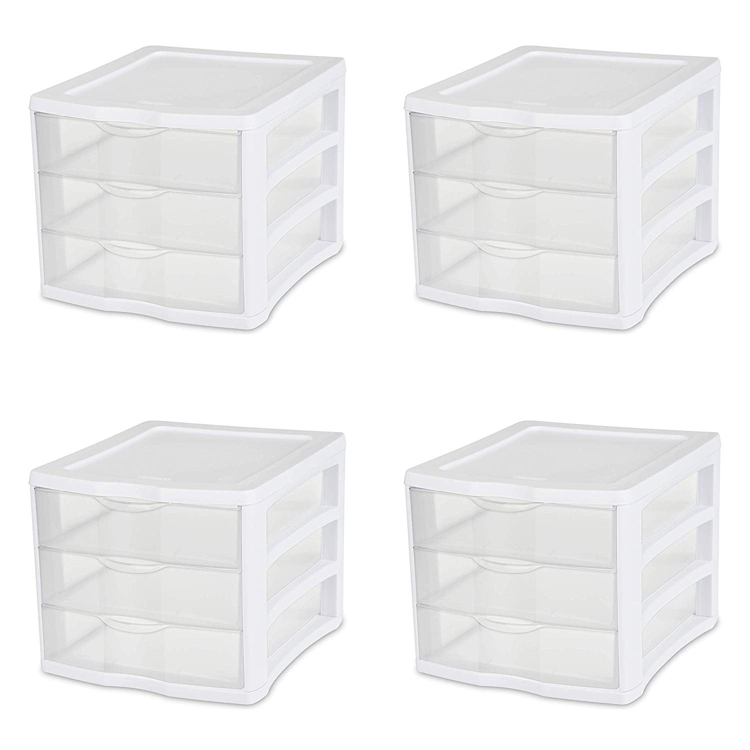 sterilite 17918004 3 drawer unit, white frame with clear drawers, 4-pack