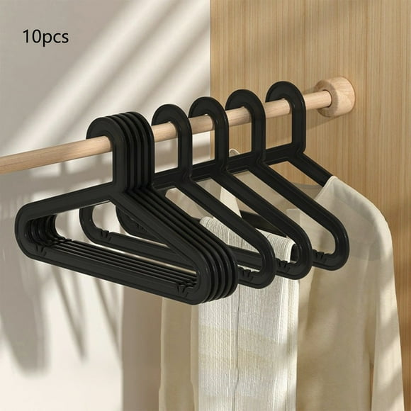 Paquete de 10 perchas de plástico para adultos, resistentes y antideslizantes, con ganchos inoxidables, diseño de perfil delgado que ahorra espacio para organizar y guardar el armario.