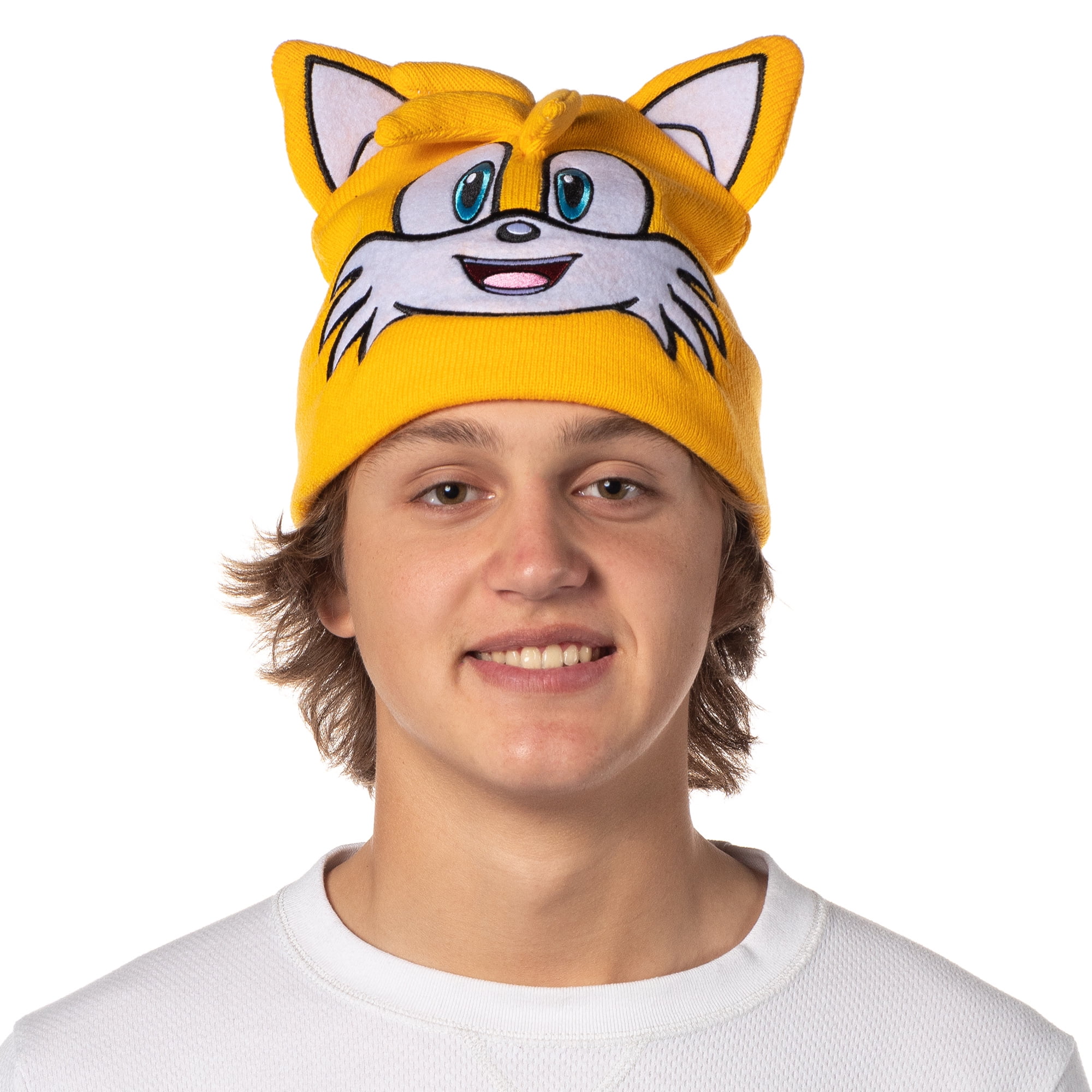 Sonic The Hedgehog Tails Embroidered Face 3D Quills Cuffed Costume Beanie